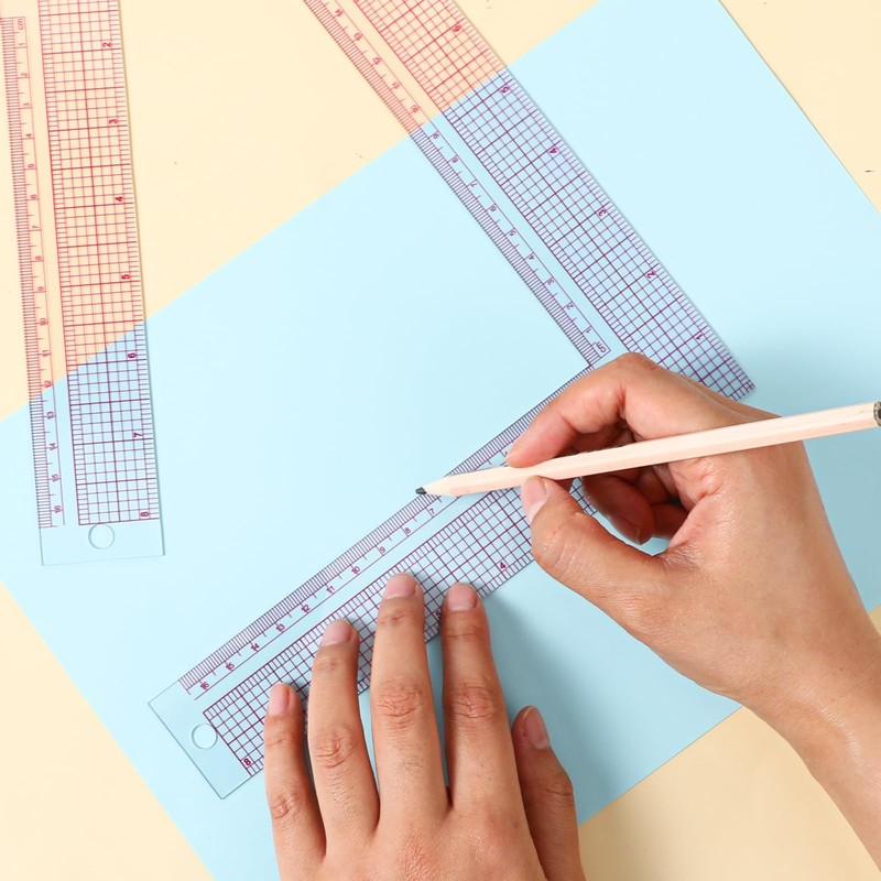 TIESOME 2 Pieces L-Square Rule Clear Sewing Ruler, Plastic Measure