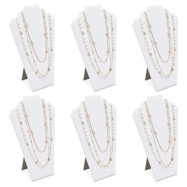 MOOCA 6 Pieces Deluxe White Faux Leather Covered MDF Wood with Cardboard Easel Necklace Display, Jewelry Stand Display Necklace Display for Craft Shows, 8 1/4 W x 12 1/2 H in