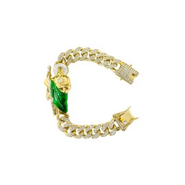 Generic San Judas Tadeo Bracelet, Stainless Steel 24k Gold Plated Saint Jude Pendant, Catholic Mexican Bracelets For Men, Medium, golden