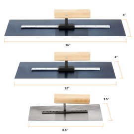SEUNMUK Stainless Steel Finishing Trowel Set, Flat Drywall Trowel with Wooden Handle, 6 Piece Includes 16 x 4 Inch, 12 x 4 Inch, 8.5 x 3.5 Inch, for Concrete, Cement