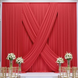 60×12ft Wrinkle Free Red Backdrop Curtain for Wedding Parties,12 Panels 5×12ft Long Soft Silky Polyester Backdrop Drapes Red Photo Back Drop Curtains for Photography Stage Christmas Background Cloth