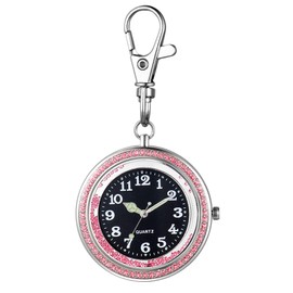 Silverora Watch with Carabiner Key Fob Analogue Pocket Watch Quartz Watch for Men Women Backpack Belt Outdoor, pink