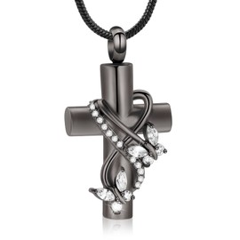 Urn Necklaces for Ashes Butterfly Cremation Jewellery for Ashes Cross with Crystal Memorial Ash Pendant Keepsake Jewelry Gifts