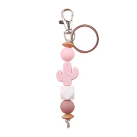 Jesemiah Cute Keychain for Women Cactus Elastic Silicone Beaded Key Ring for Car Keys Purses Charm Bag Pendant Decoration Key Chain Key Holder (Pink Cactus)