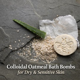 Colloidal Oatmeal Bath Bombs for Dry & Sensitive Skin – Honey Oatmeal Bath Fizzies with Mango Butter & Aloe – Soothing Natural Bath Bomb Set – Lavender and Lemongrass Handmade Bath Bombs (4 Pack)