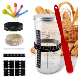 Sourdough Starter Kit, 35 oz Reusable Sourdough Starter Glass Jar for Home Baking Bread Making Beginners
