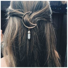 Andelaisi Boho Moon Hair Clip Barrette Moonstone Pendant Hair Barrette Minimal Hair Accessories for Women and Girls (Marble stone)