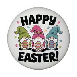 Three Gnome with Easter Eggs Magnet - Happy Easter Easter Easter Round Easter Egg Magnet with Green Hat Pink and Blue Accent Colour