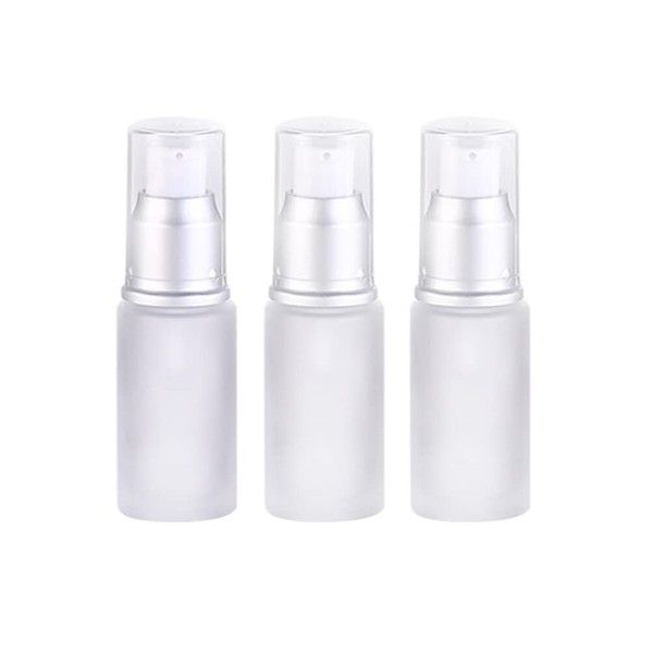 3PCS 15ml/0.5oz Empty Frosted Glass Lotion Pump Bottle Refillable Cosmetic