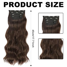 CutitiUUHair Extensions Clip Long Water Wave Hairpiece,Long Wavy Full Head Clip in Hair Extension Synthetic Fiber Hair,Large Wave Imitation Hairpiece,Natural Volume,Dark Brown
