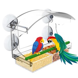 Anseom Bird Feeder, Window Bird Feeder for Small Birds Clear Bird House with Strong Suction Cups, Hanging Station Squirrel Proof Bird Feeder, Outside Hanging Acrylic Birdhouse Kit for Garden Outdoor