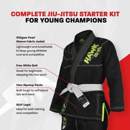 Hawk Sports Brazilian Jiu Jitsu Gi for Kids, Ultra-Light Extra Tough Premium Fabric Kids BJJ Gi for Martial Arts Training & Competition, Comfortable Perfect Fit BJJ Gear - Size K3, Black