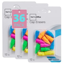 1InTheOffice Pencil Cap Erasers, Assorted Colors, Arrowhead Caps Tops Eraser, Eraser Cap for Art, School, Office Use, and Classroom Set, 36 Pack