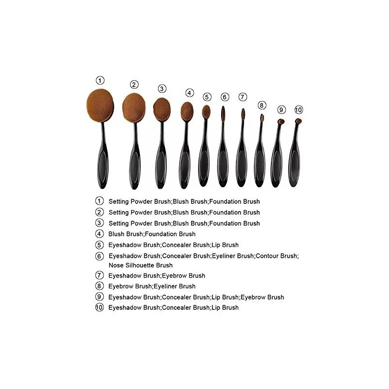 Maquillali 10 Brochas Oval Multifunciones Alta Calidad Envió Gratis