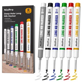 Nicpro 6 PCS Long Nib Marker Pens, 20mm Deep Hole Marker, Quick Dry & Waterproof Construction Markers, Long Head Markers for Metal, Steel, Tile, Glass, Carpenter Marking Pen for Woodworking (Colorful)
