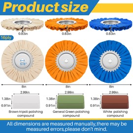 Tallew 7 Pcs 8" Airway Buffing Wheel Kit in Diameter 5/8" in Arbor Hole, Aluminum Metal Polishing Wheel and Polishing Compound for Angle Grinder Mirror Finish(Multicolor)