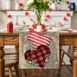 Artoid Mode Planken Love Heart Eucalyptus Valentine's Day Table Runner, Mother's Day, Kitchen Dining Table Decoration, Indoor, Holiday, Party Decor, 40 x 180 cm
