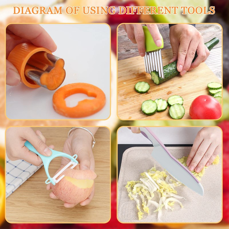 11 Pieces Wooden Kids Kitchen Knife, Pink Kids Knife Set