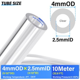 TAILONZ PNEUMATIC Clear 4mm or 5/32 inch OD 2.5mm ID Polyurethane PU Air Hose Pipe Tube Kit 10 Meter 32.8ft