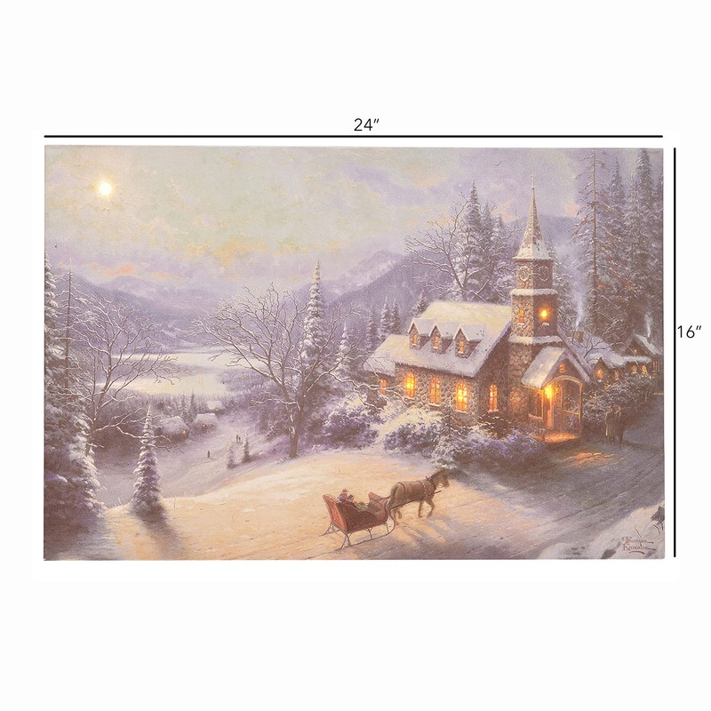 Thomas Kinkade Sunday Evening Sleigh Ride White 24 x 16