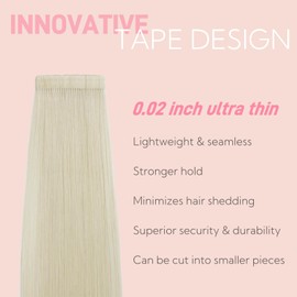 FUOTONBUTY Tape in Hair Extensions Real Human Hair Double Stitched Invisible Seamless 20pcs 50g (Lightest Blonde, 14 inch)