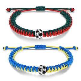 Mabor 2Pcs Soccer Bracelets, Adjustable Braided Football Bracelet Stylish Soccer Fans Accessories for Men Women Boys Girls Team Spirit Gifts