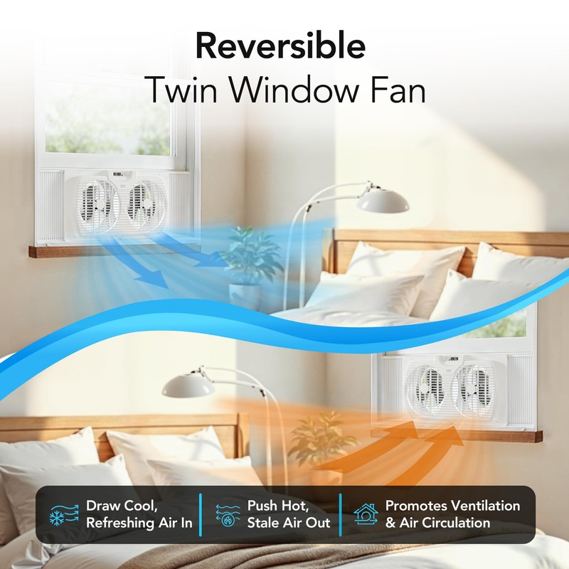Comfort Zone Window Fan for Bedroom, 9 inch 3 Speed