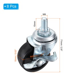 PATIKIL 1.5 Inch Threaded Stem Casters Wheels with Brake, 8 Pack Locking Swivel Wheels Wire Shelf Caster Wheels 110Lbs Load Capacity for Furniture Shelving Rolling Cart, Black