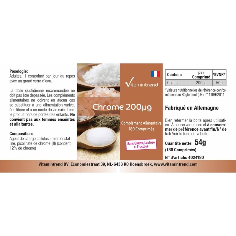 Chrome 200mcg - Chrome Picolinate - 180 Tablets - For