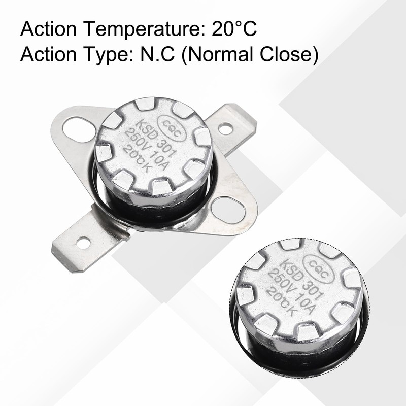 sourcing map KSD301 Thermostat 20°C/68°F 10A Normally Open N.O Adjust