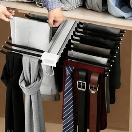 22 Arms Slide Out Pants Rack Closet Organizer Tie Scarf Display Belt Pants Hanger Rail Bar, Wardrobe Pull Out Trousers Rack Clothes Storage Organizers for Bedroom Retail Store Cabinet-Black