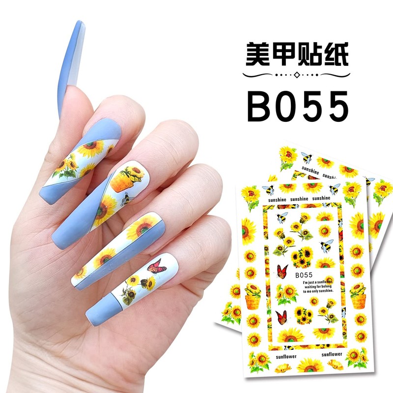 LANODO 12 Pcs Nail Stickers 3D Multiple Styles Sunflower DIY