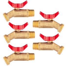 HeSun 5-Pack Outdoor Hose Bibb Faucet/Valve,1/4-Turn Brass Sillcock Garden Spigot,1/2" Male NPT Inlet x 3/4" Male Hose Thread (GHT) Outlet,Red