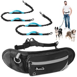 HomeChi Manos Libres Correa de Perro, 2 Correas para Perro y Una Riñonera, Correa Cintura Ajustable con Doble Asa Acolchada Cuerda Elástica Retráctil 