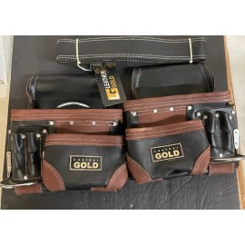 LEATHER GOLD Genuine Finished Leather Framer’s Adjustable Rig Tool Belt 3450 NEW