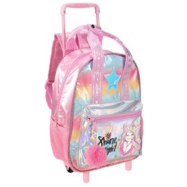 Girls' Unicorn Rolling Backpack, Holographic Rainbow Design, 36 cm Height, Pink