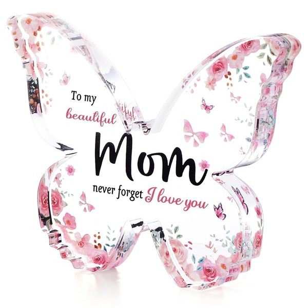 Sekonow Unique Butterfly Mom Birthday Gifts Acrylic Plaque, I Love