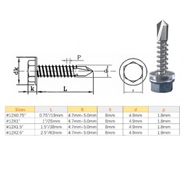 MyyYiTar 50pcs Self Tapping Screws #12 Hex Washer Head 2 1/2in Length 410 Stainless Steel Screws with Drilling Tail for Wood Plastic Metal Sheet,#12x2 1/2 in