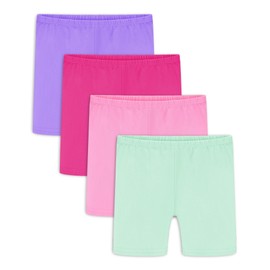 Auranso Girls Bike Shorts Cartwheel Dance Biker Under Dress Shorts for Girls 4Pack Purple-Rose Red-Pink-Green 10-12 Years