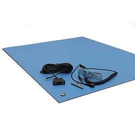 ESD Mat Kit with a Wrist Strap and Dual Point Grounding, Three Layer Vinyl, 30" X 96" (2.5' Wide x 8' Long x 0.125" Thick), Blue