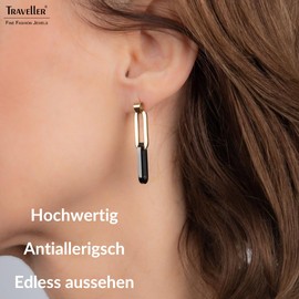 Traveller 181268 Women's Stud Earrings – Bicolour Gold & Black – 40 x 7 mm – Stainless Steel – Gold-Plated, Stainless Steel Yellow Gold