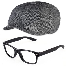 Yewong 1920s Kids Old Man 100 days of School Grandpa Costume Accessories Set with Newsboy Hat Suspenders Kit