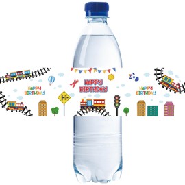32pcs Train Birthday Water Bottle Labels, Choo Choo Train Water Bottle Wrappers for Boys, Steam Train Birthday Bottle Stickers, Baby Shower Party Decoration