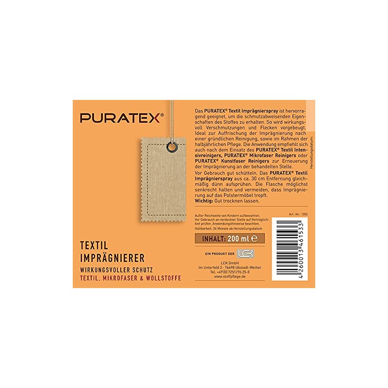 PURATEX LCK Impregnator for All Textiles on Furniture and Car