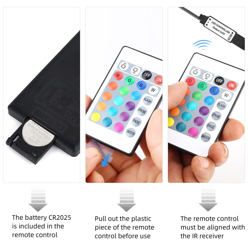 Aroidful 5V-24Keys USB IR RGB Strips Controller Wireless Controller for