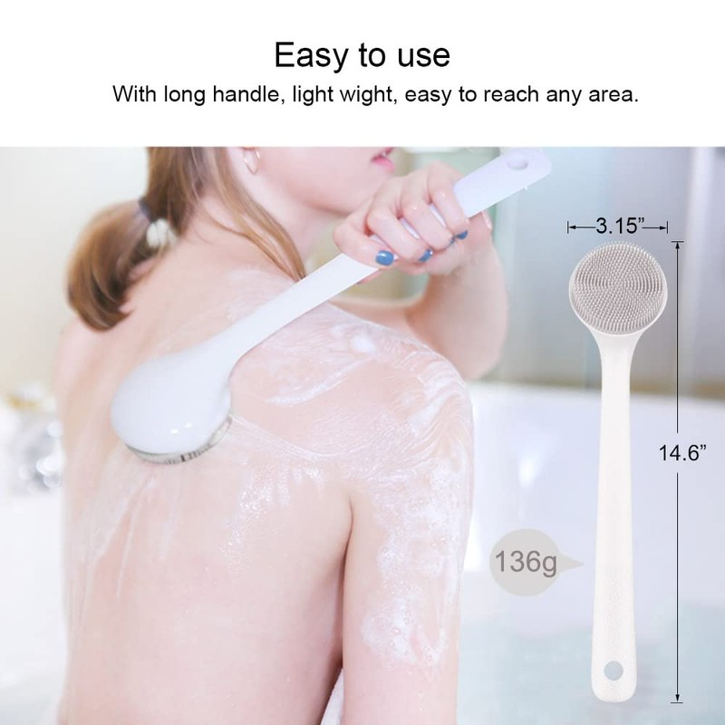 Silicone Back Scrubber for Shower, Exfoliating Body Scrubber with Handle,