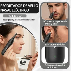 Recortadora de Nariz Eléctrica 2 en 1,Cortador de Nariz,Orejas y Cejas,Recortadora de Vello Nasal con Cabezal de Repuesto,IPX7 Impermeable,Máquina Rec