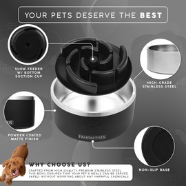 FAHRMOSIS 32 OZ Dog Bowl with Slow Feeder Insert | Stainless Steel Dog Bowls for Medium & Large Breed | Non Slip Dog Bowls & Silicone Slow Feeder Dog Bowls | Slow Feeder and Water Bowl Set - Black