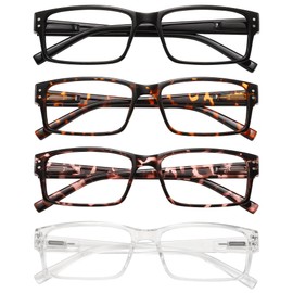 WENLCCK Rectangle Reading Glasses for Men and Women with Spring Hinges Clear Lens Readers (Black,Demi Brown,Leopard,Transparent, 1.5, x)