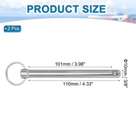 sourcing map Quick Release Pin, Dia 3/8"(10mm) Usable Length 3.98"(101mm) Total Length 5.71"(145mm) Bimini Top Pin Marine Hardware Carbon Steel for Boat Accessories, Pack of 2